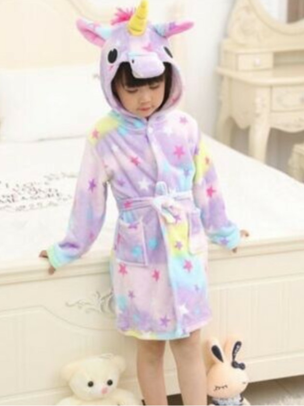 Unicorn Star Plush Kids Pajama Robe - Pastel Multi Size‎ 4